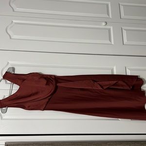Satin like material, terracotta dress